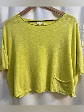 Eileen Fisher, organic Lightweight Yellow Boxy Knit Top with Pocket size S